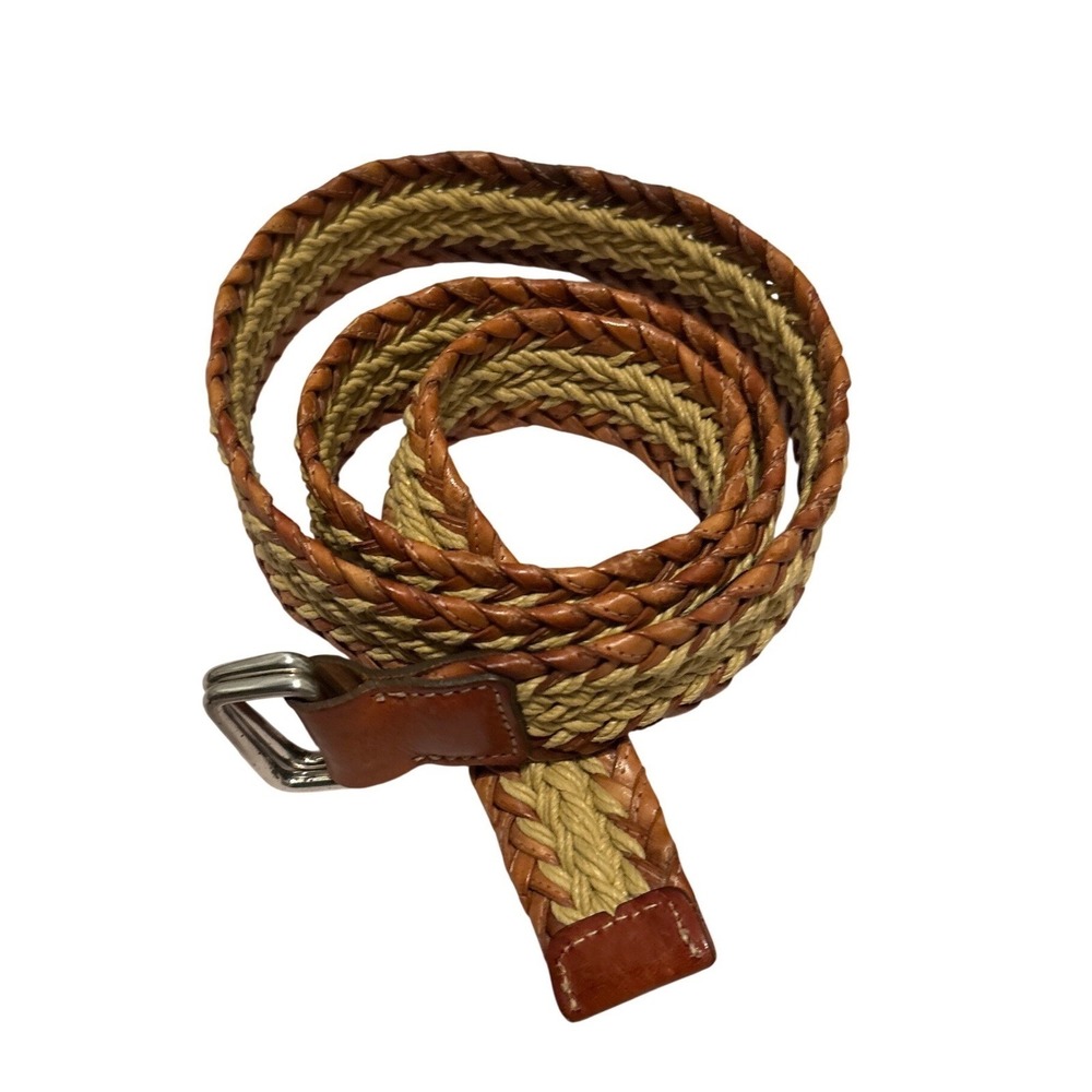 Trafalgar Mens Braided Leather Fabric Belt Brown‎ Tan D-Ring Made in USA Size L